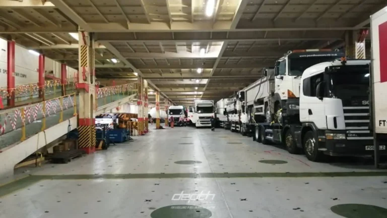 All trucks we ship via RoRo are stowed below deck